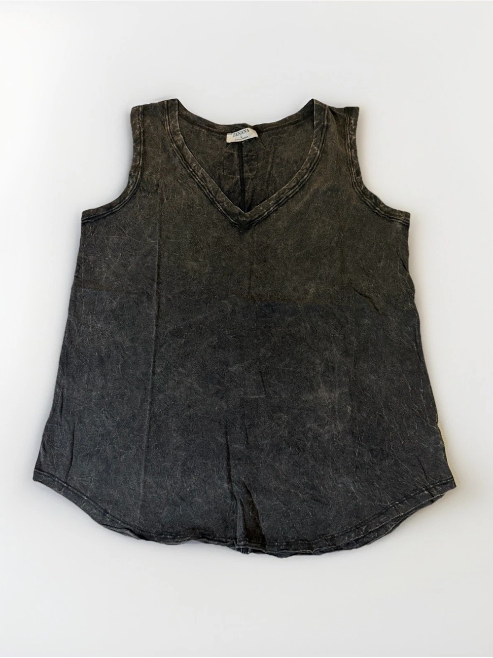 Vintage-Washed Black V-Neck Tank Top